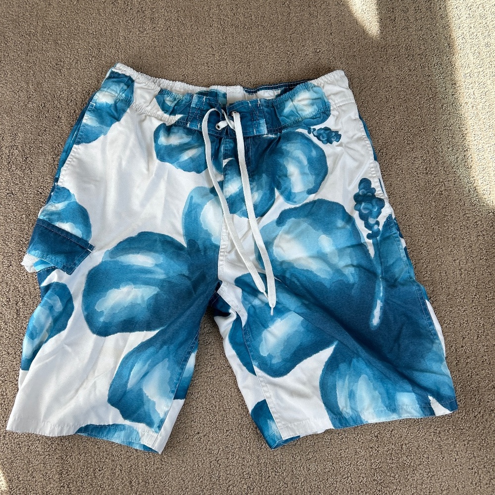 White and blue swim trunks